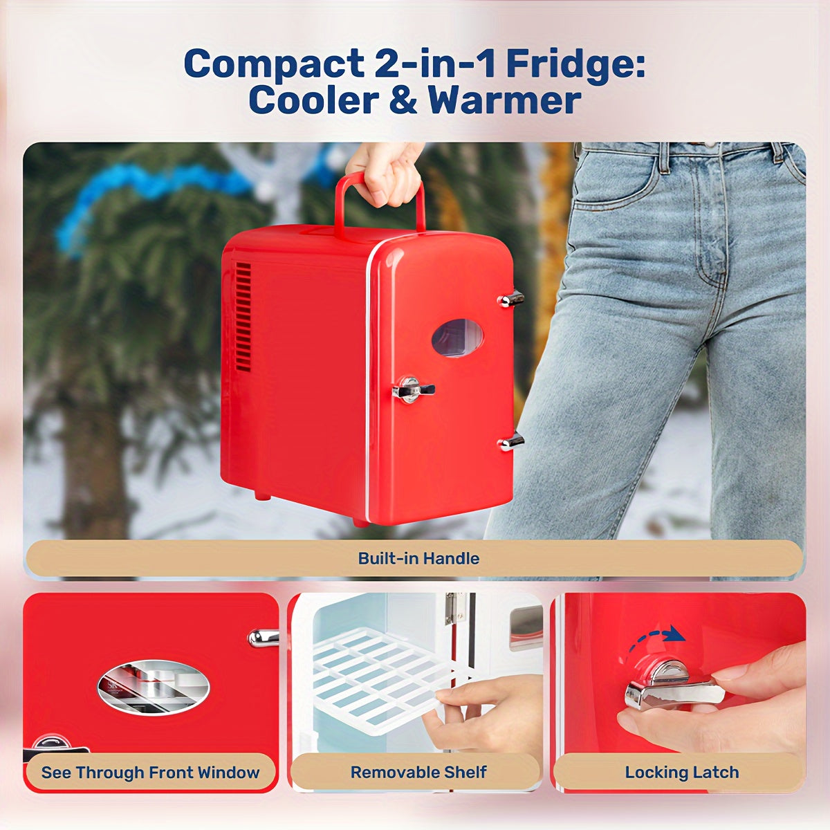 1.06Gal Cooler Warmer Compact Refrigerator Freezer Red