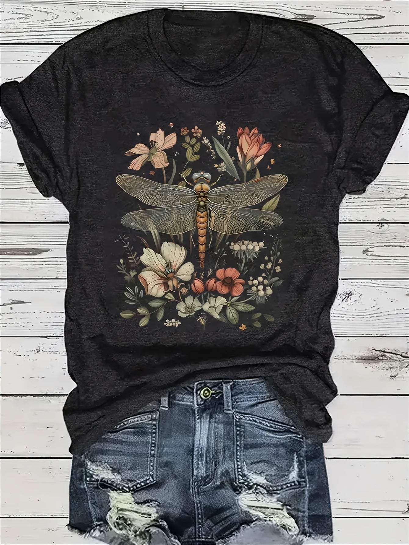 Summer Boho Floral Graphic Tees - Trendy Dragonfly Tees