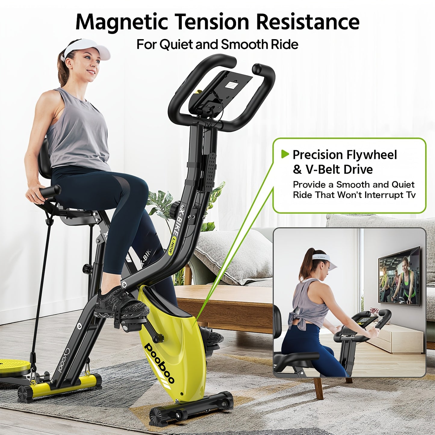 Foldable Indoor Exercise Bike with Twister Disk and Arm Resistance Bands