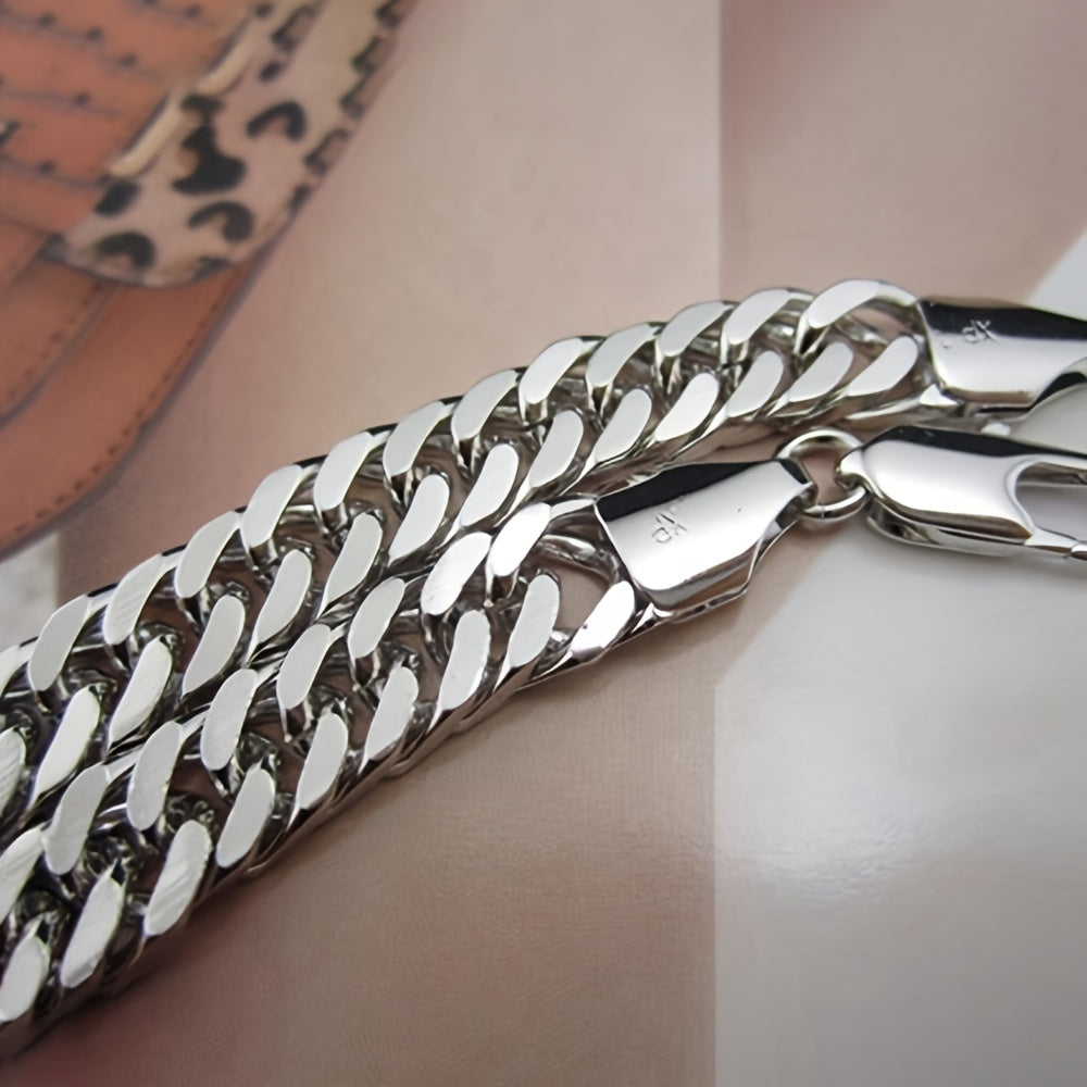 60cm Long Thick White Gold Plated Mens Necklace Heavy Chain