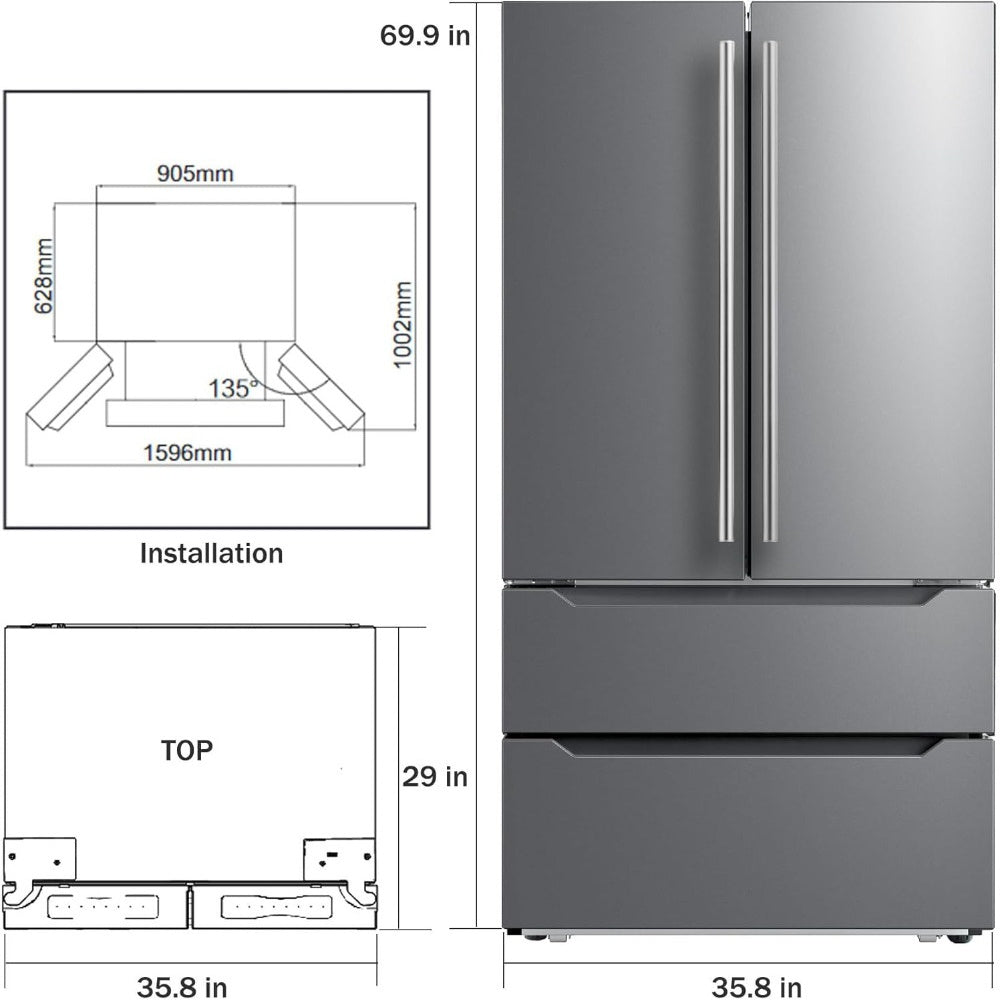 22.5 Cu.Ft French Door Refrigerator, Stainless Steel, Inverter Compressor, Humidity Control, Automatic Defrost, Ice Maker
