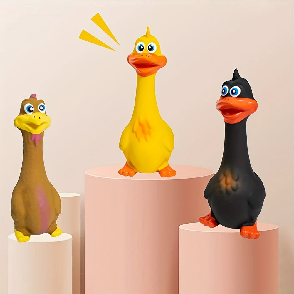 3Pcs Squeaky Chicken Dog Toys Durable Rubber Duck Chew Toys With Screaming Sound Bite Resistant Teeth Grinding Interactive Pet Play For All Breeds