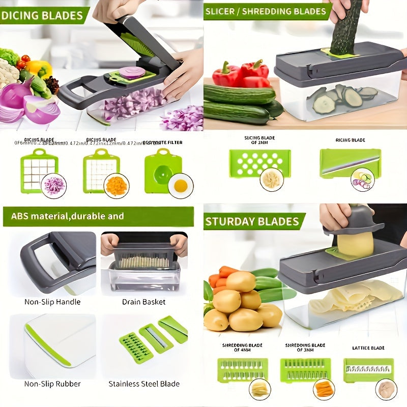 16 In 1 Food Chopper 8 Blades Cutter With Container Efficiently Chops