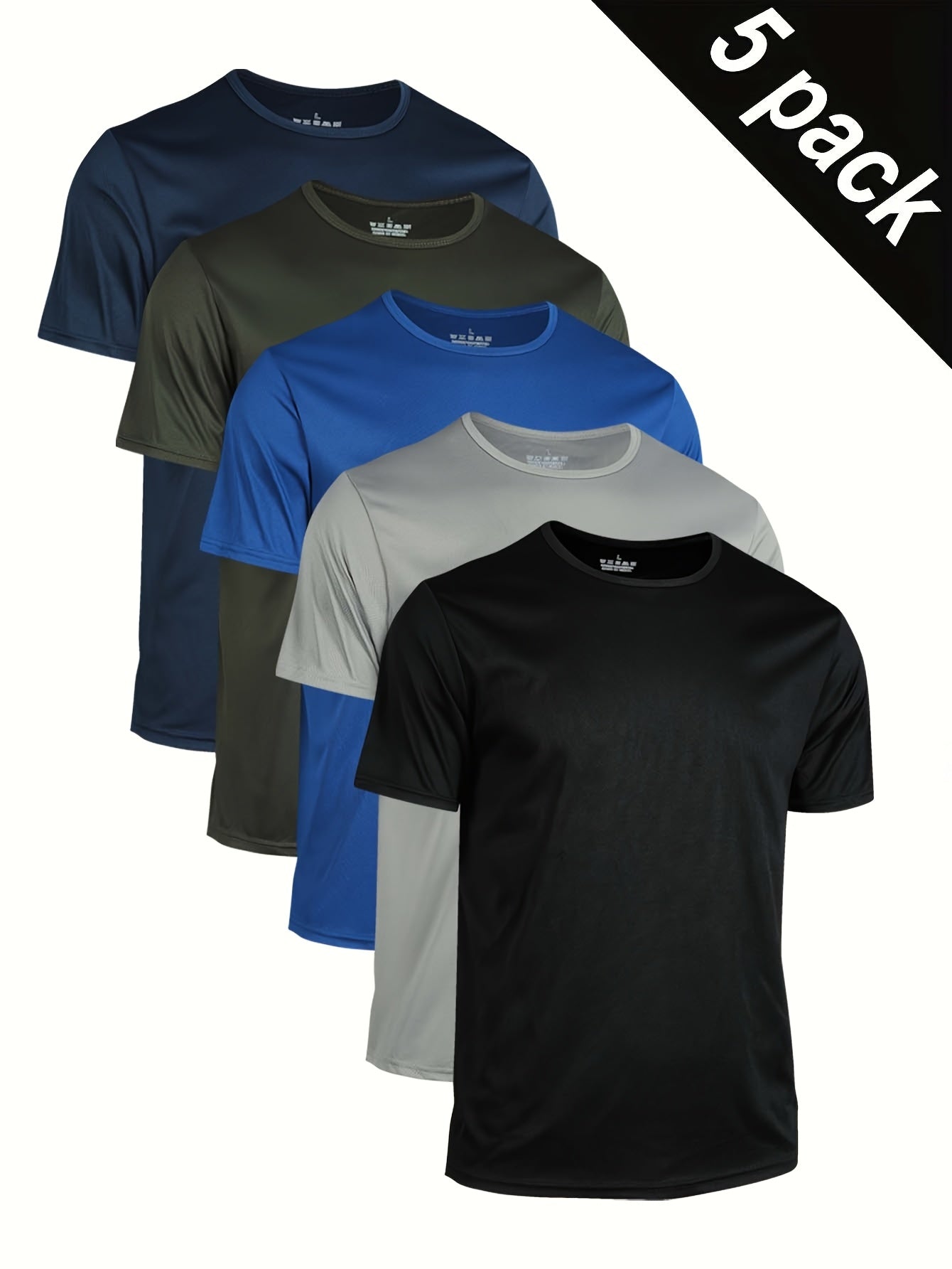 5pcs Men's Quick-Dry Breathable T-Shirts - Solid Color, Crew Neck, Short Sleeve, Lightweight Summer Sports Tops for Fitness & Training, Machine Washable, Polyester, Casual Wear|Versatile Tshirts|Smooth Texture