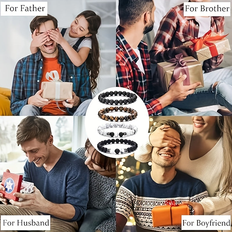 4pcs Tiger Eye Stone Bead 8MM Bracelet for Men