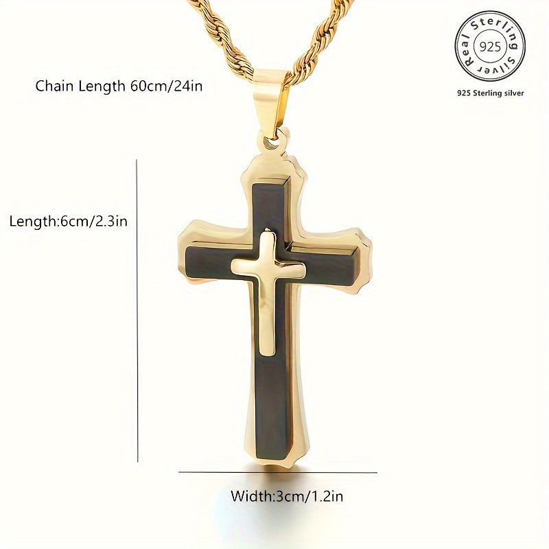 Stylish 18K Gold-Plated Double Cross Pendant 925 Silver