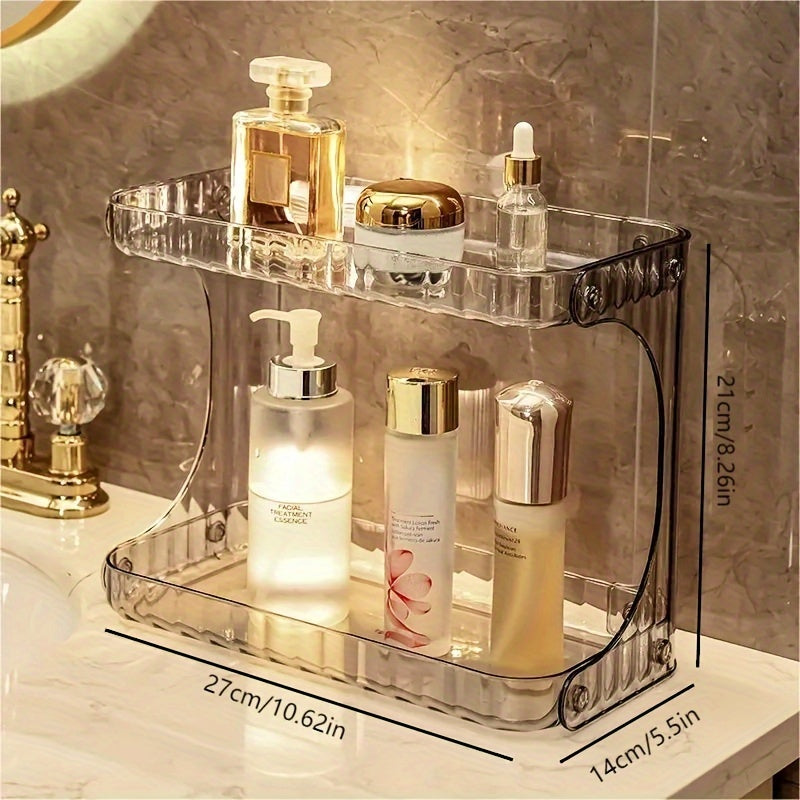 1pc Double Layer Bathroom Storage Rack 2 Tier Bathroom Organizer for Perfumes and Makeups Skincare Toiletries Modern Desktop Storage Holder