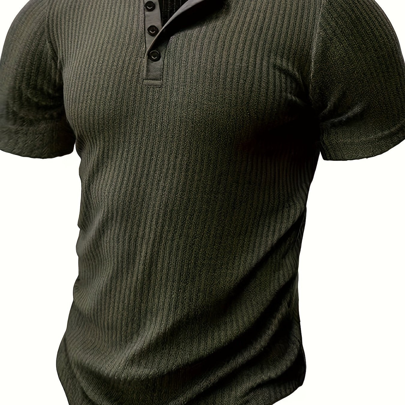 Mens Fashionable Solid Stripe Knit Henley Shirt - Breathable, Stylish & Versatile for Summer Leisure & Outdoor Fun