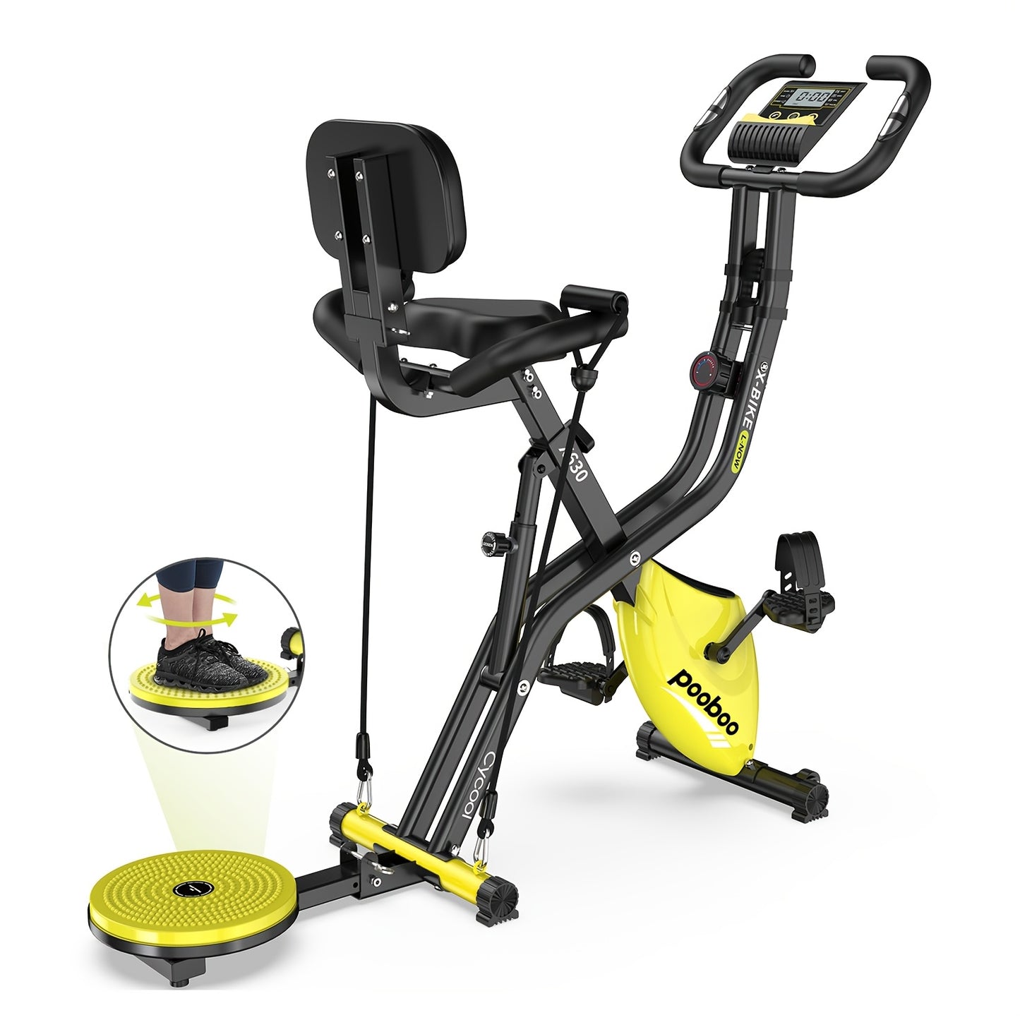 Foldable Indoor Exercise Bike with Twister Disk and Arm Resistance Bands