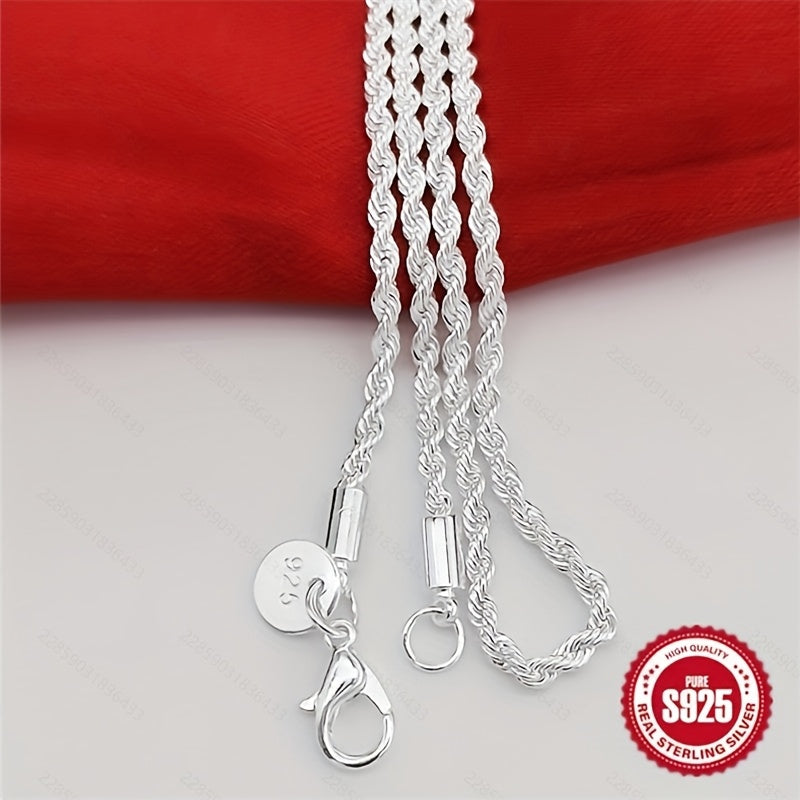 Elegant 0.75mm Twisted Rope Necklace Sterling Silver