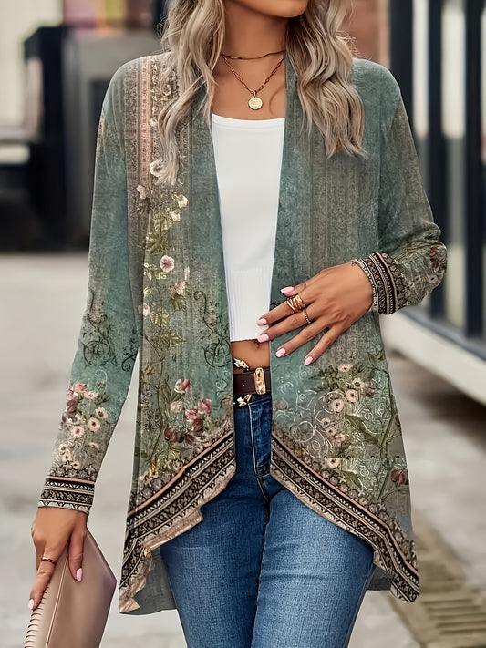 Spring And Autumn New Women Tops Floral Print Cardigan