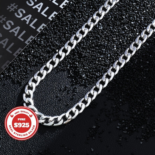 925 Silver, Cuban Necklace, Men's and Women's Necklace, Fashion Trend, Italian Craftsmanship, Suitable for Boyfriend, Girlfriend, Birthday Gift, Valentine's Day Gift, Various Festivals, Suitable for Casual Attire, 0.7oz