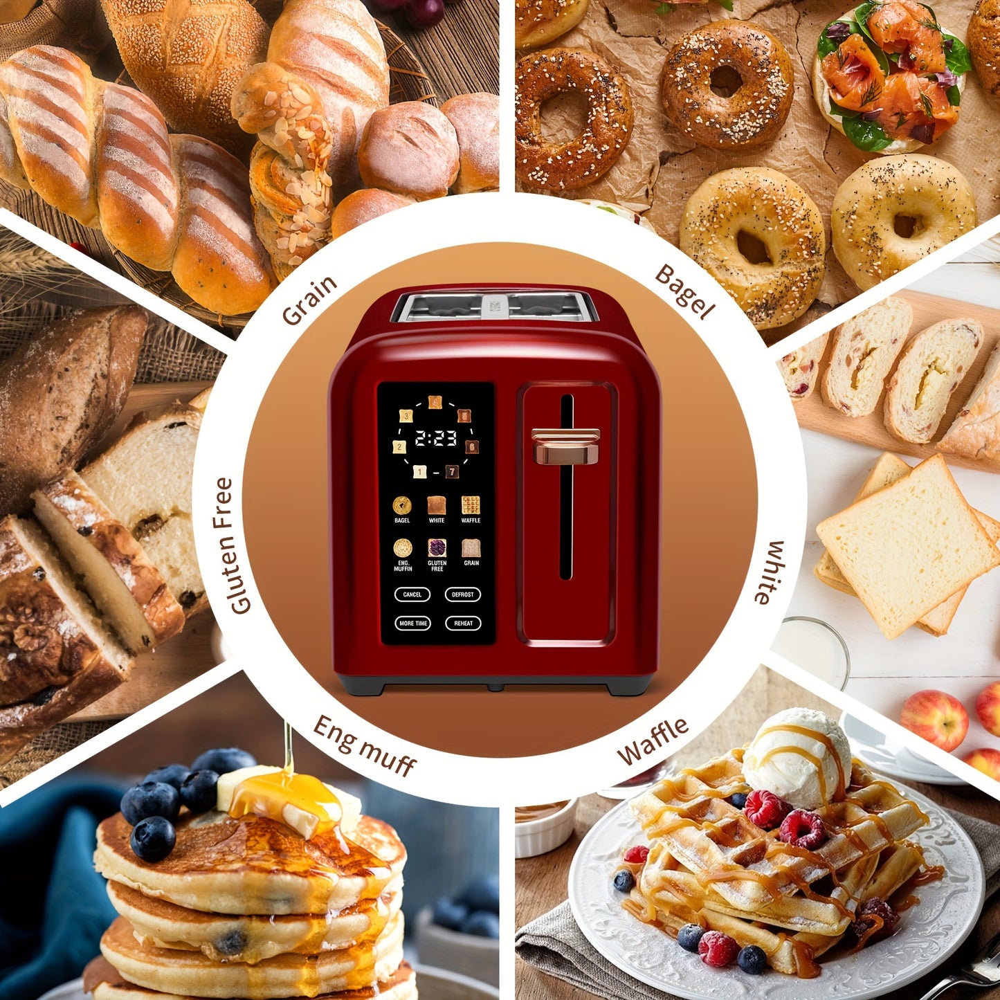 Stainless Steel Toaster with LCD Display Touch Buttons