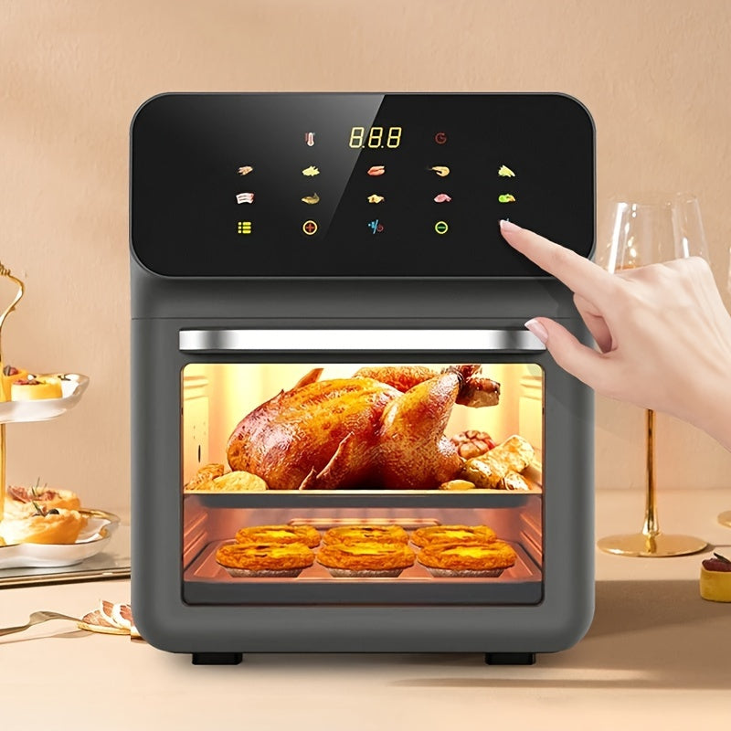 10L Family Air Fryer Oven Stereoscopic Liner, 5D Hot Air 18 Menus, 3 Modes, 1350W, Temp Control, Timer BBQ, Multi-Food, Home & Party, Versatile For Making Fries, Chicken, Steak, Pizza