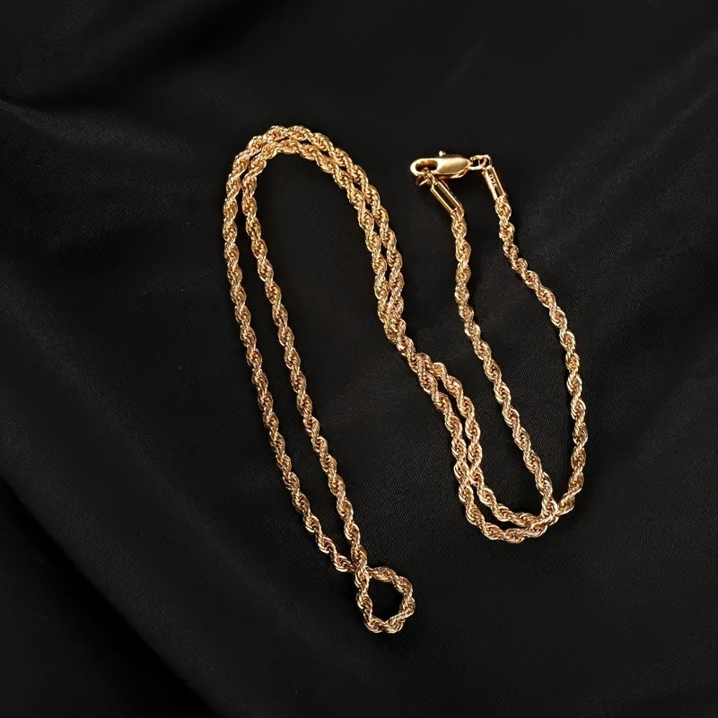 Elegant 18K Gold-Plated 925 Sterling Silver Braided Rope Chain Necklace in Gift Box