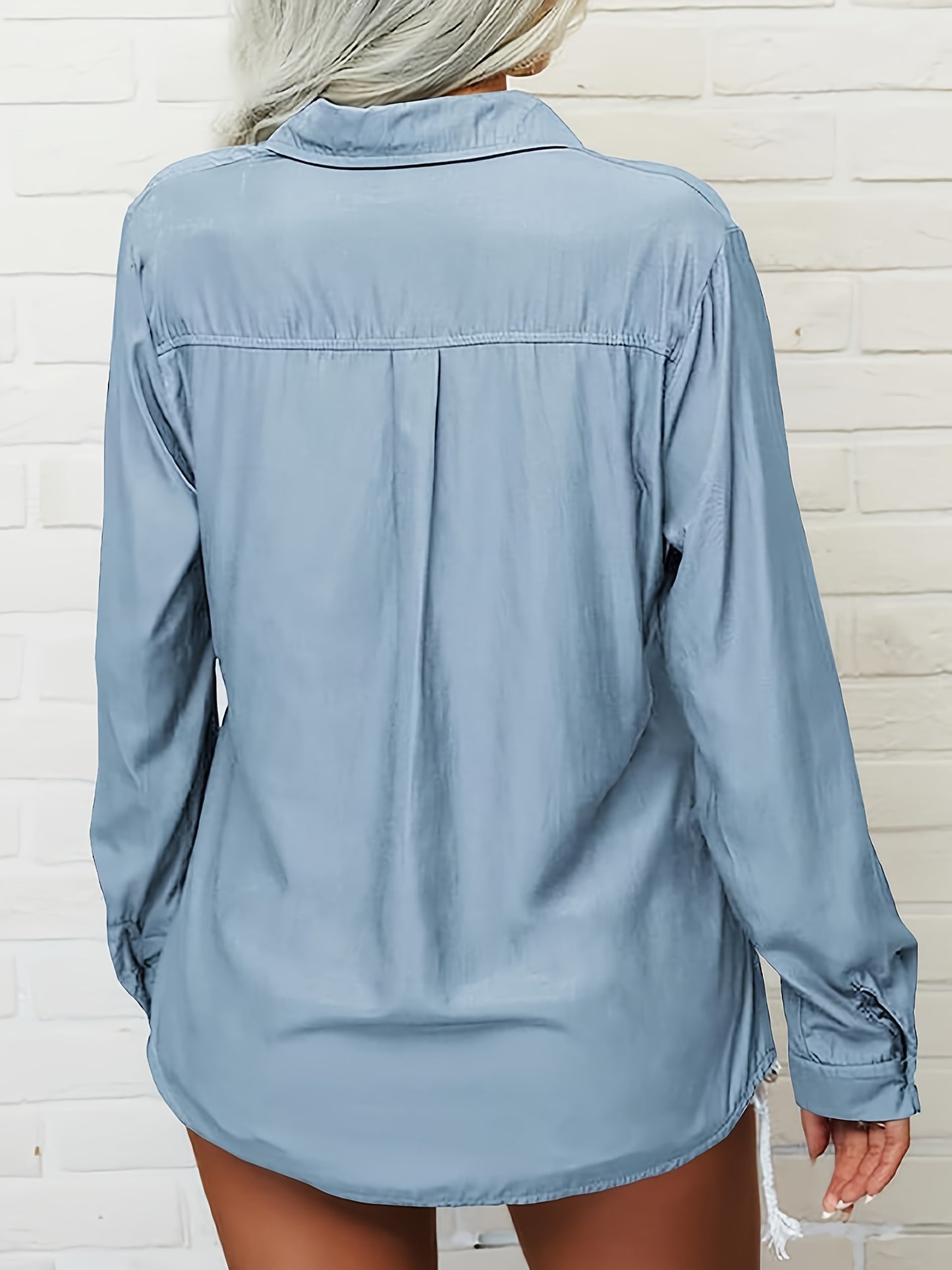 PIEPIEBUY Button Front Long Sleeve Office Blouse Collar