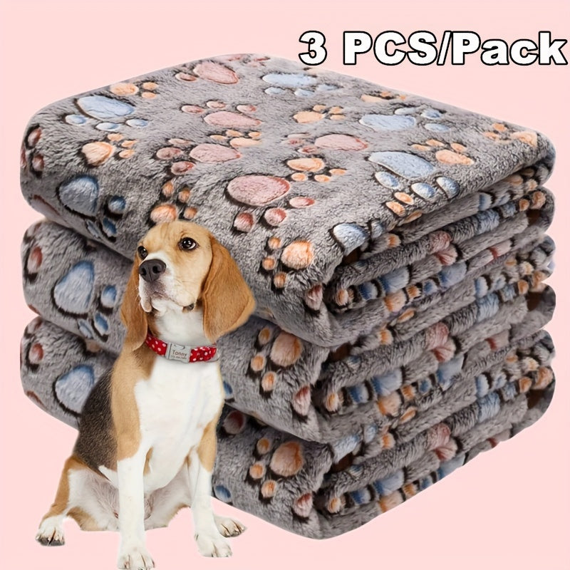3 Pcs Pet Blankets Soft Coral Fleece Cozy Polyester Fill All Season Warmth for Extra Small to Large Pets
