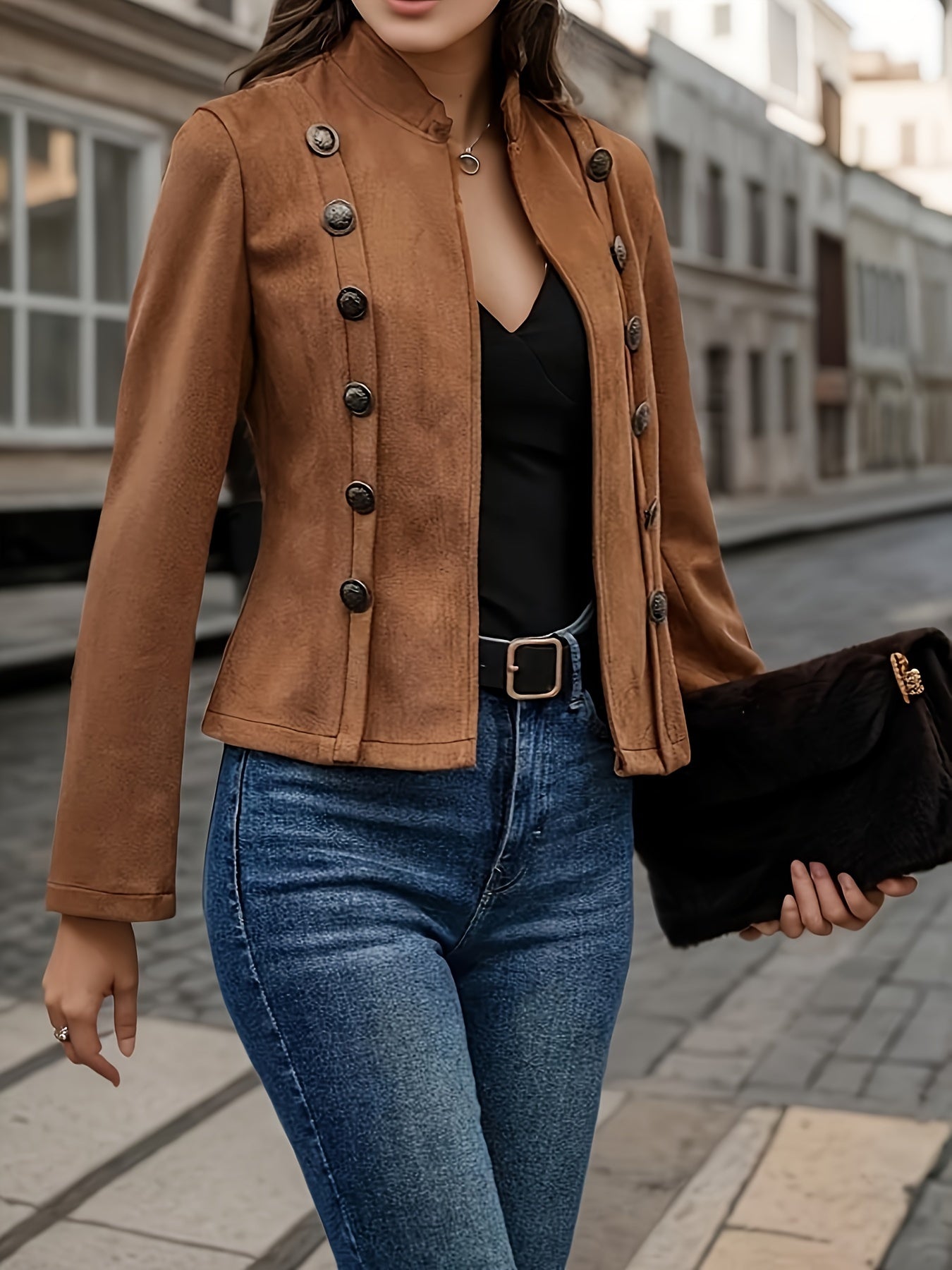 Stylish Long Sleeve Vintage Double Breasted Jacket For Women
