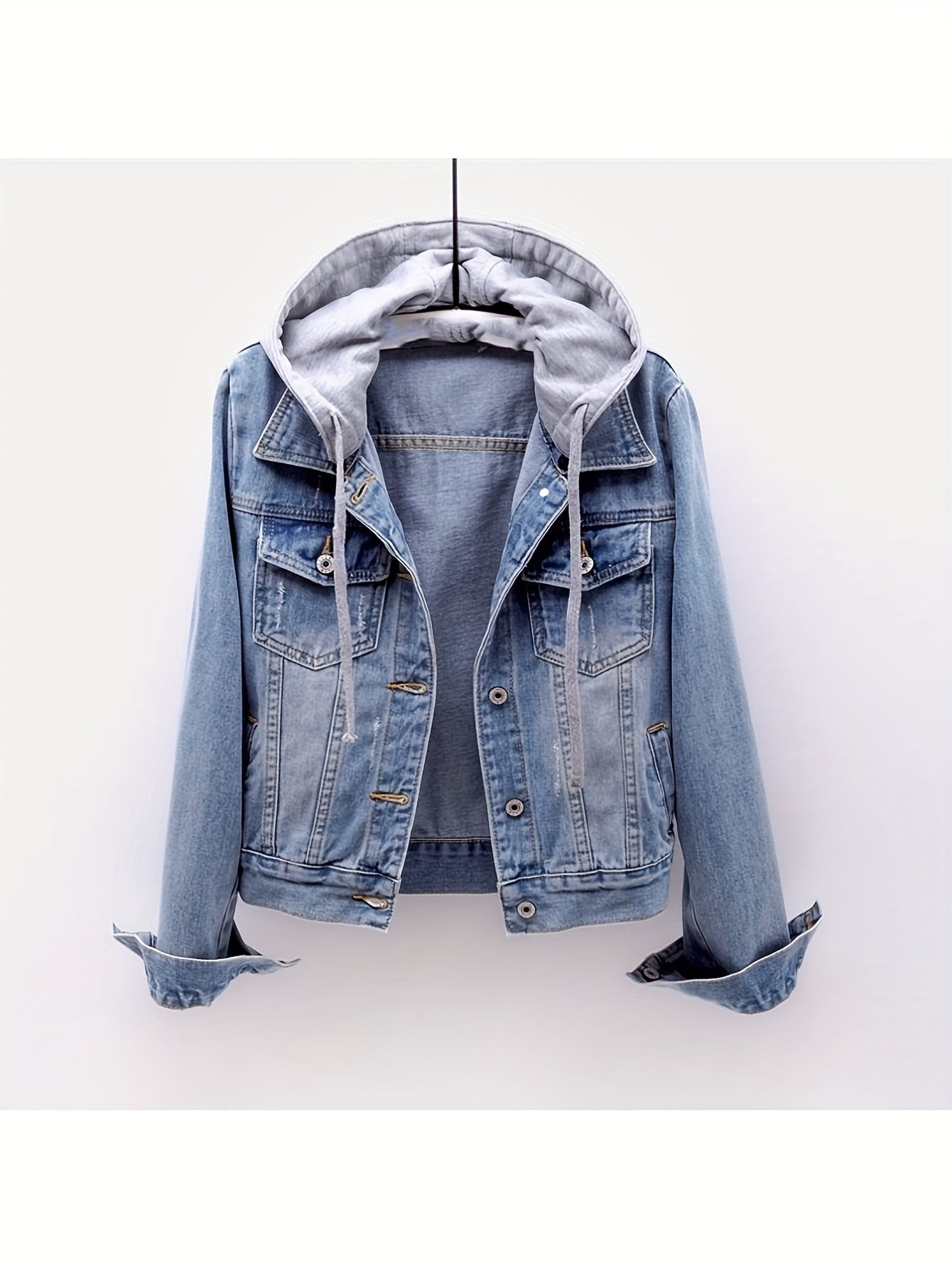 Womens Casual Denim Hooded Jacket Short With Removable Hood