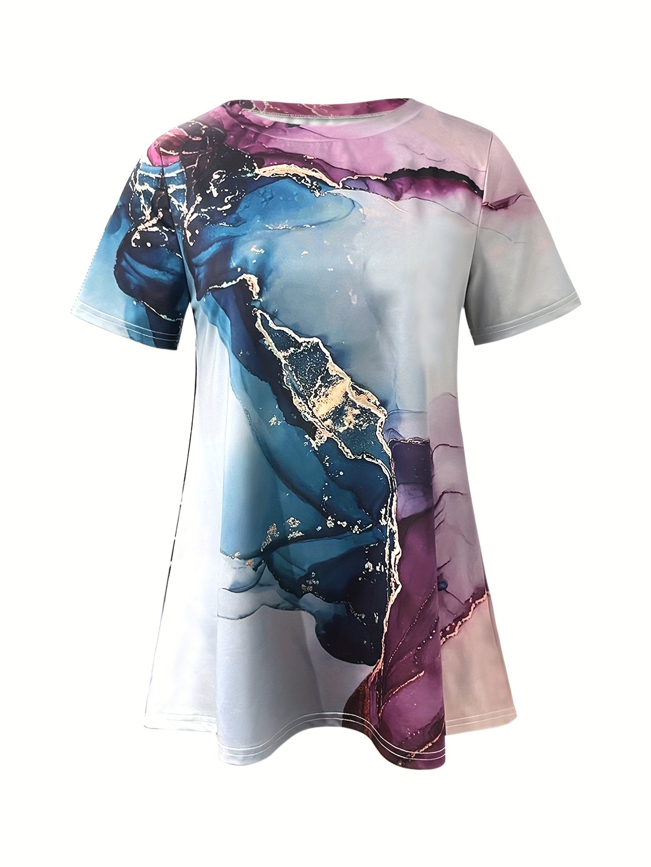 Women's Casual Short Sleeve T-Shirt with Artistic Floral Print Relaxed Fit Machine Washable Versatile Spring Summer Fall Top Durable Print Shirt