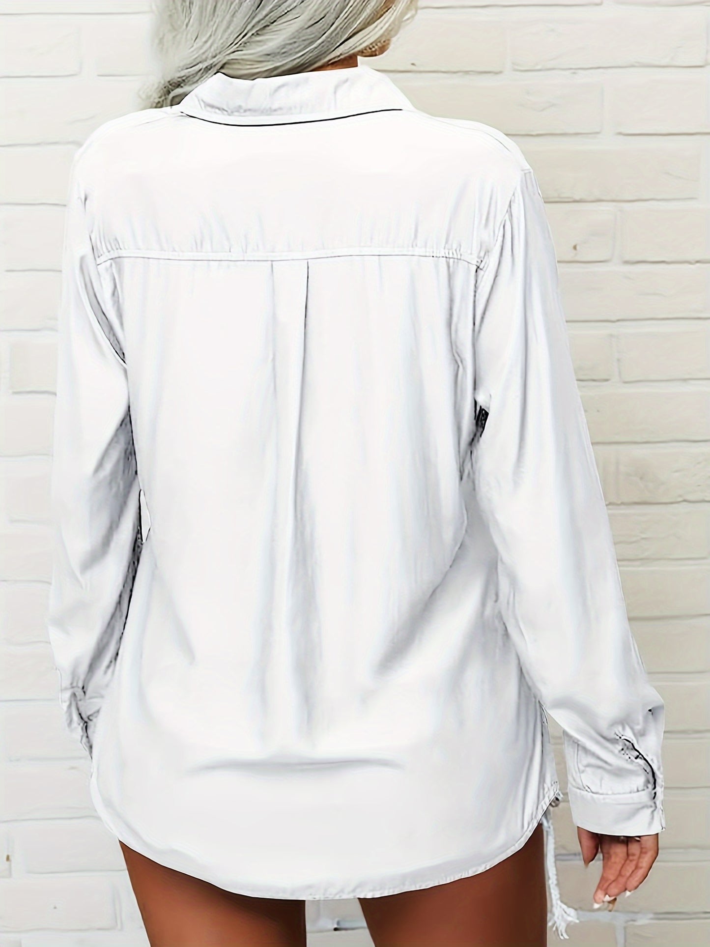 PIEPIEBUY Button Front Long Sleeve Office Blouse Collar