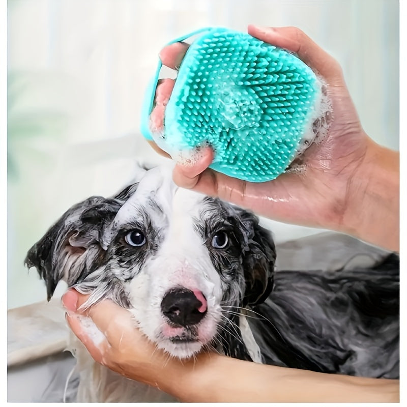 Dog Bath Brush with Shampoo Storage Cat Scrubber Soft Silicone Bristle Soap Dispenser for Long and Short Haired Dogs and Cats Shower