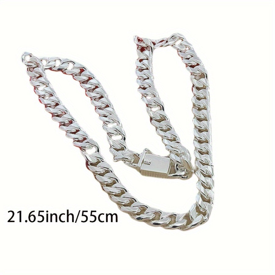 New 925 sterling Silvery smooth chain necklace for both men and women, 10mm fashionable Cuban chain jewelry