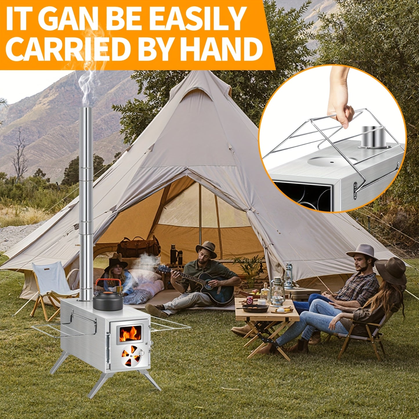 Stainless Steel Camping Tent Stove with Chimney Pipe And Gloves