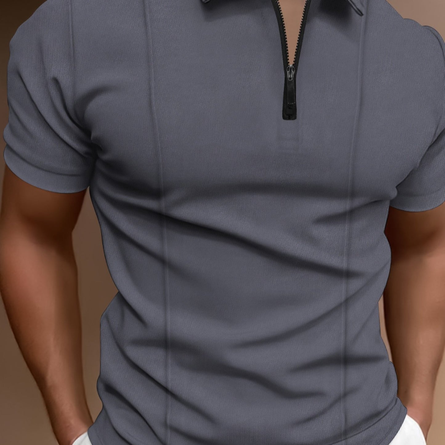 Men's Short Sleeve Full Zip Closure Golf Shirt Moisture Wicking Breathable Solid Color Summer Top Regular Fit Machine Washable