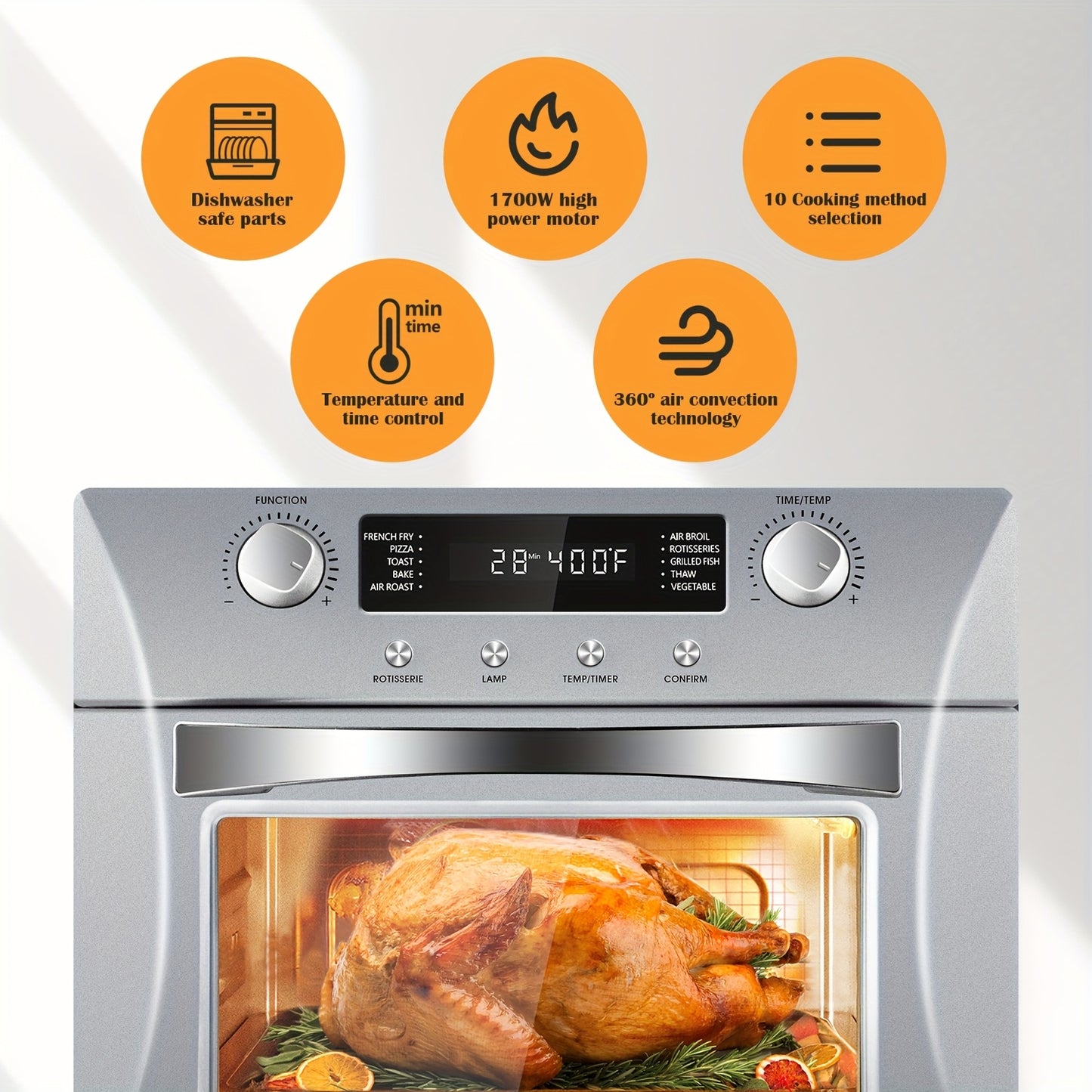 24QT Air Fryer Oven by Cusimax, 10-in-1 Function Selection with One Click, Equipped with Rotisserie Setting, Free Control of Time and Temperature