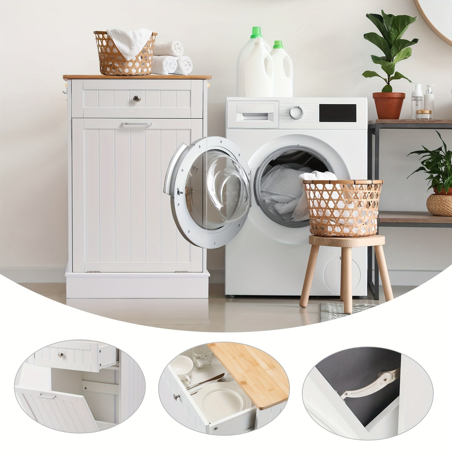 13 Gallon White Wooden Cabinet with Tilt-Out Design