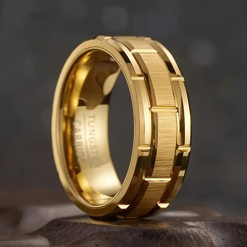 Golden Tungsten Carbide Mens Wedding Band 8mm Scratch Resistant