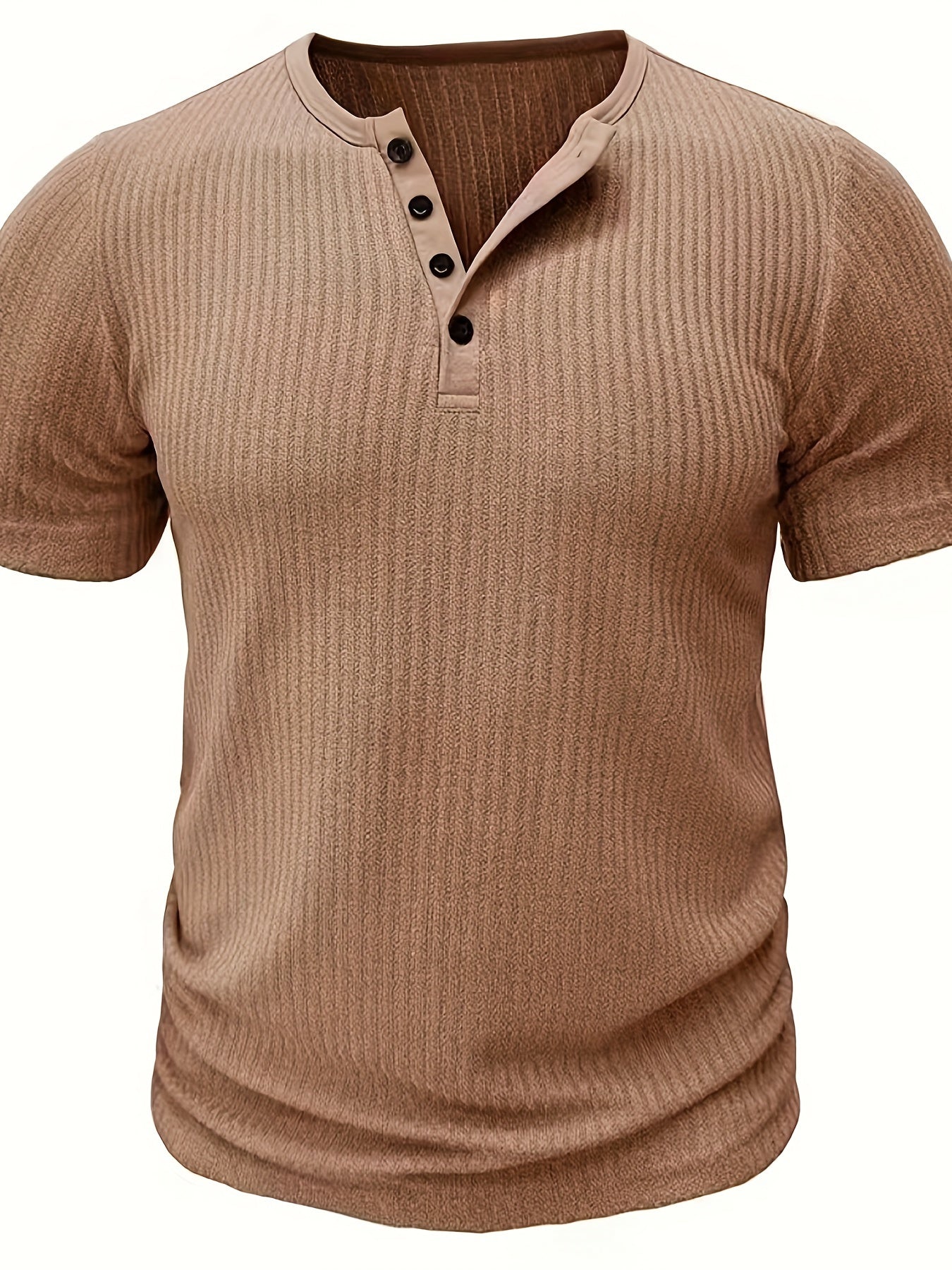 Mens Fashionable Solid Stripe Knit Henley Shirt - Breathable, Stylish & Versatile for Summer Leisure & Outdoor Fun