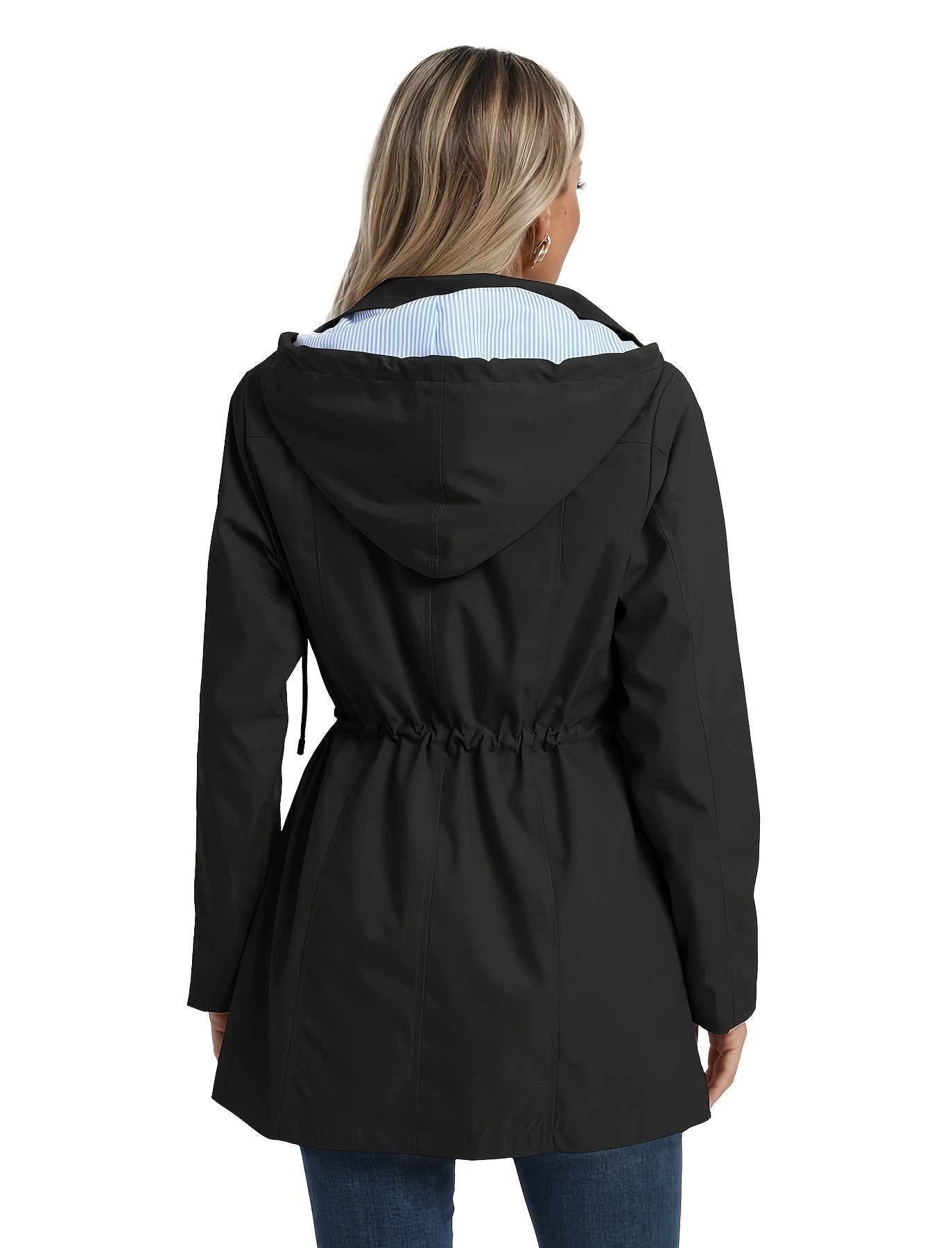 Women's Elegant High Quality Windbreaker Raincoat with Hood - High Elasticity Mid-Length Long Sleeve Jacket, Beige Trench Coat for Spring/Fall Outdoor Commute & Casual Outings, Spring Fall Jacket | Elegant Raincoat | High Qua