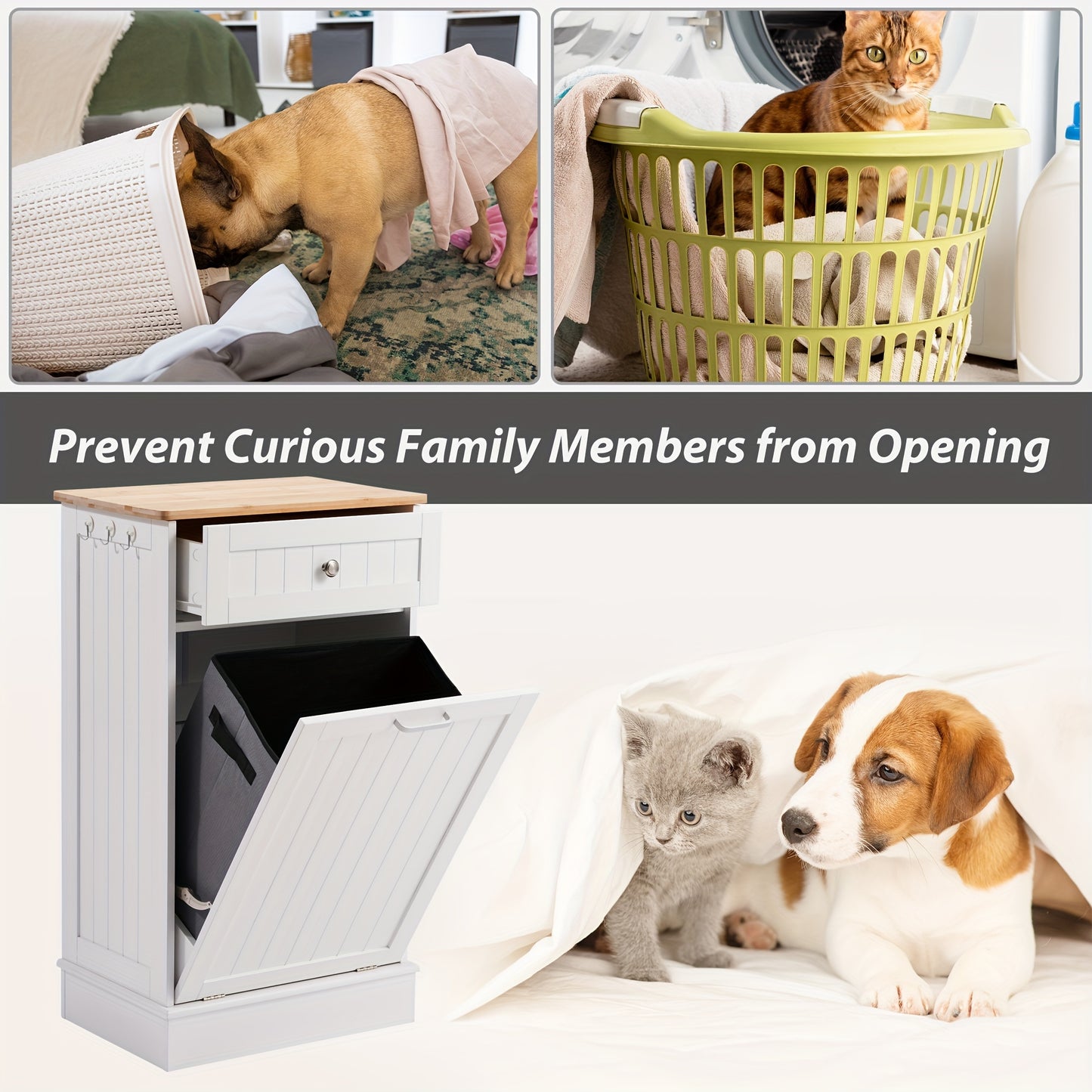 13 Gallon White Wooden Cabinet with Tilt-Out Design