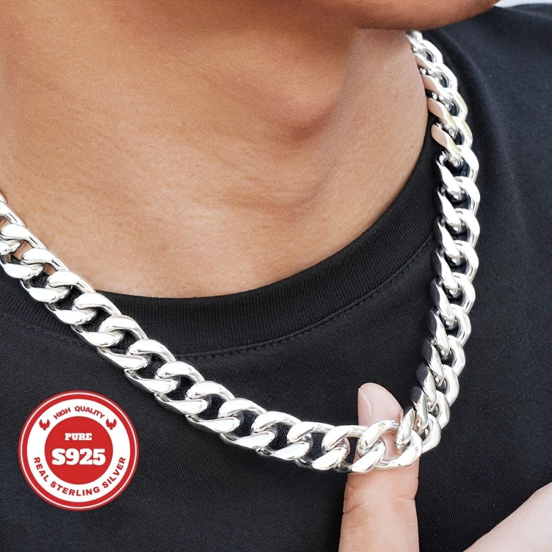 925 Silver, Cuban Necklace, Men's and Women's Necklace, Fashion Trend, Italian Craftsmanship, Suitable for Boyfriend, Girlfriend, Birthday Gift, Valentine's Day Gift, Various Festivals, Suitable for Casual Attire, 0.7oz