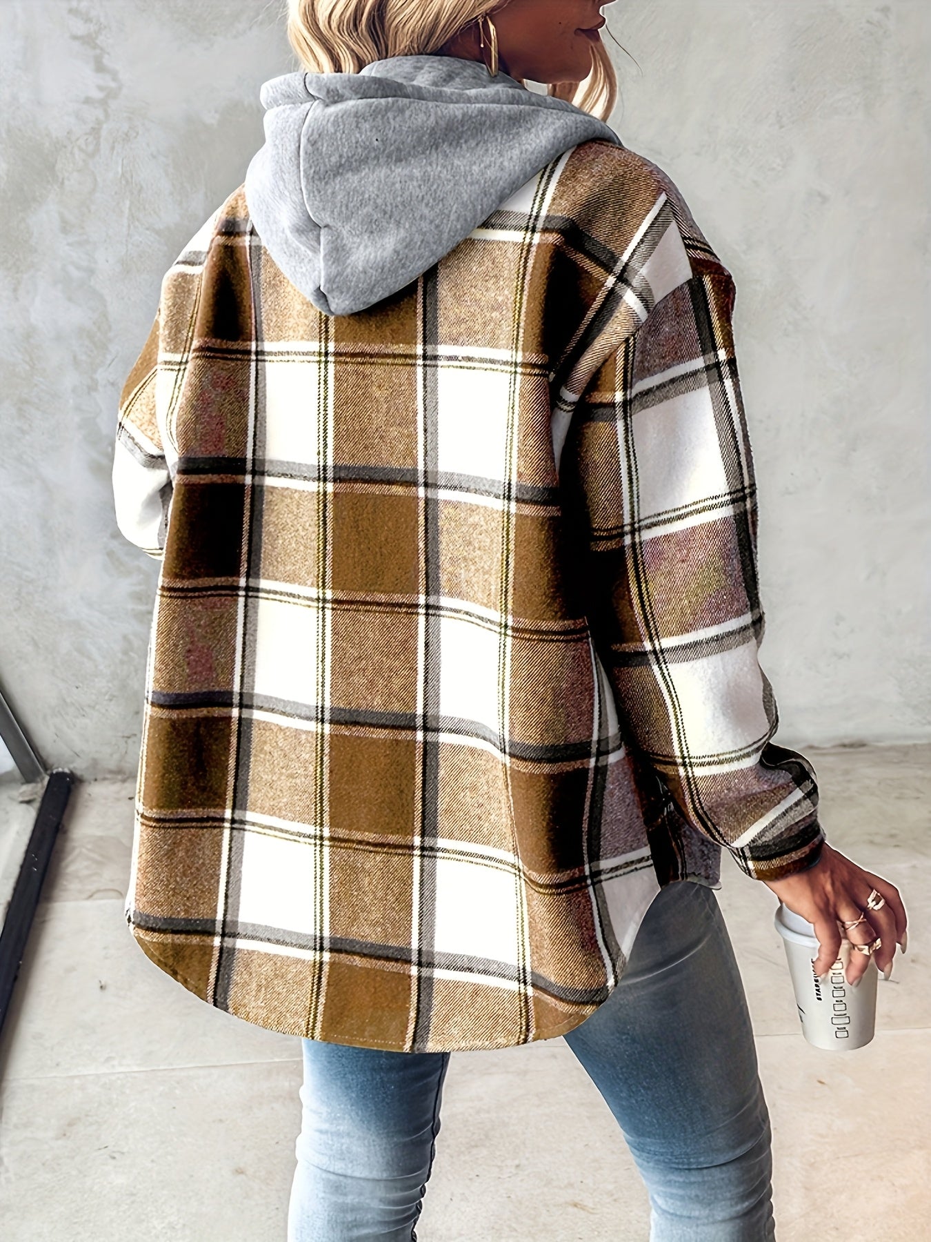 Chicme Women's Hooded Fleece-Lined Plaid Shacket Jacket