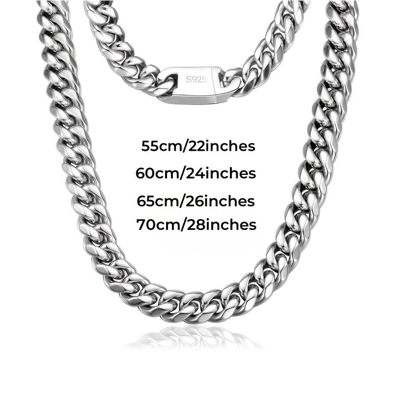 Stylish 925 Silver Cuban Link Necklace Hypoallergenic Silver