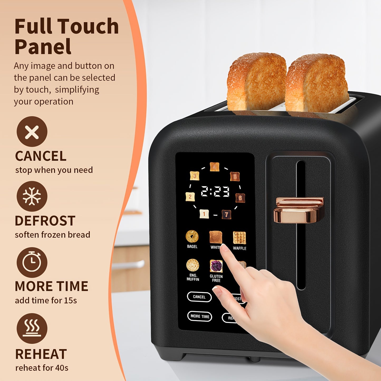 Stainless Steel Toaster with LCD Display Touch Buttons