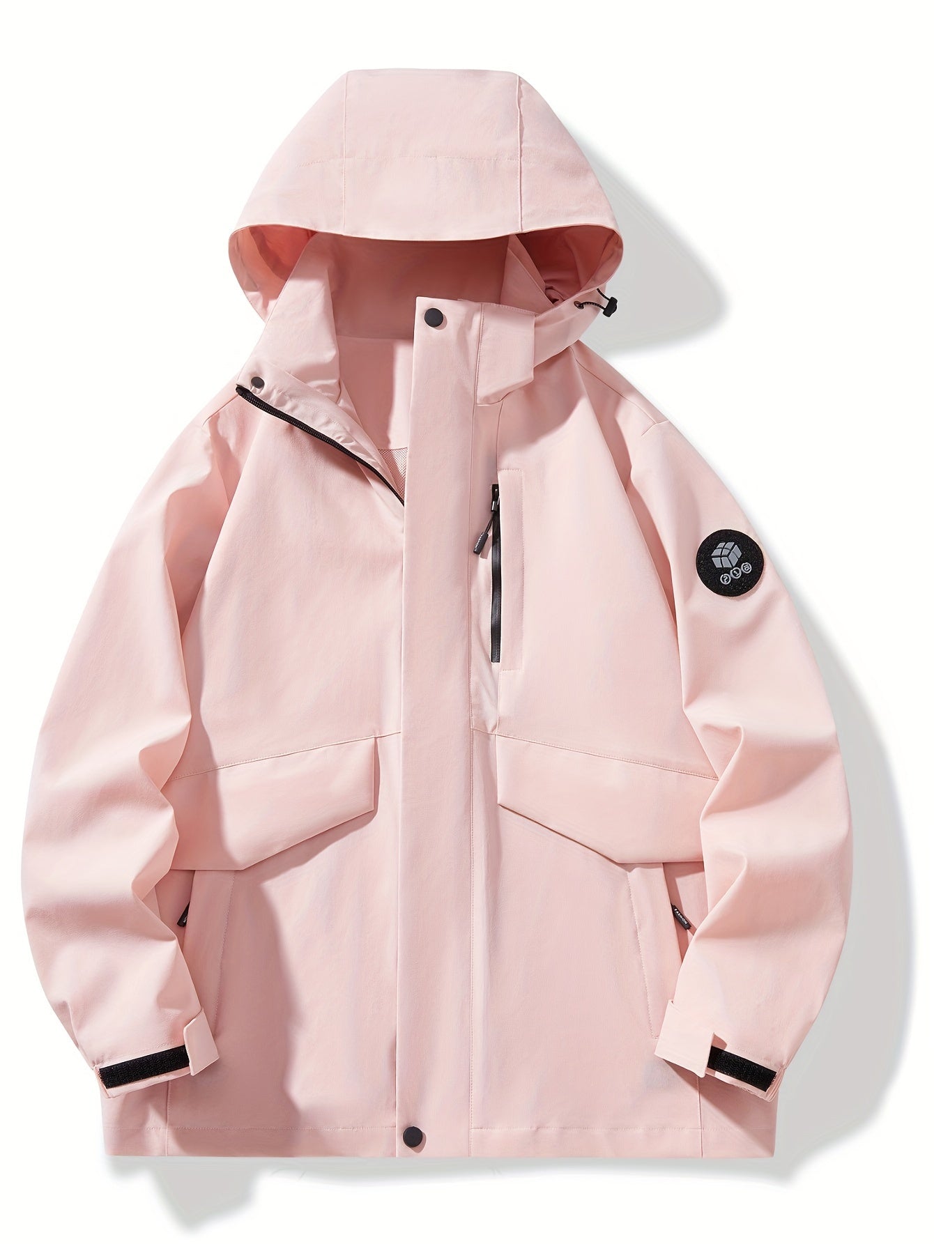 Women's Plus Size Windproof Hooded Jacket with Multiple Pockets Zippered Compartments and Adjustable Hood Machine Washable for Hiking Camping and Spring Fall Adventures