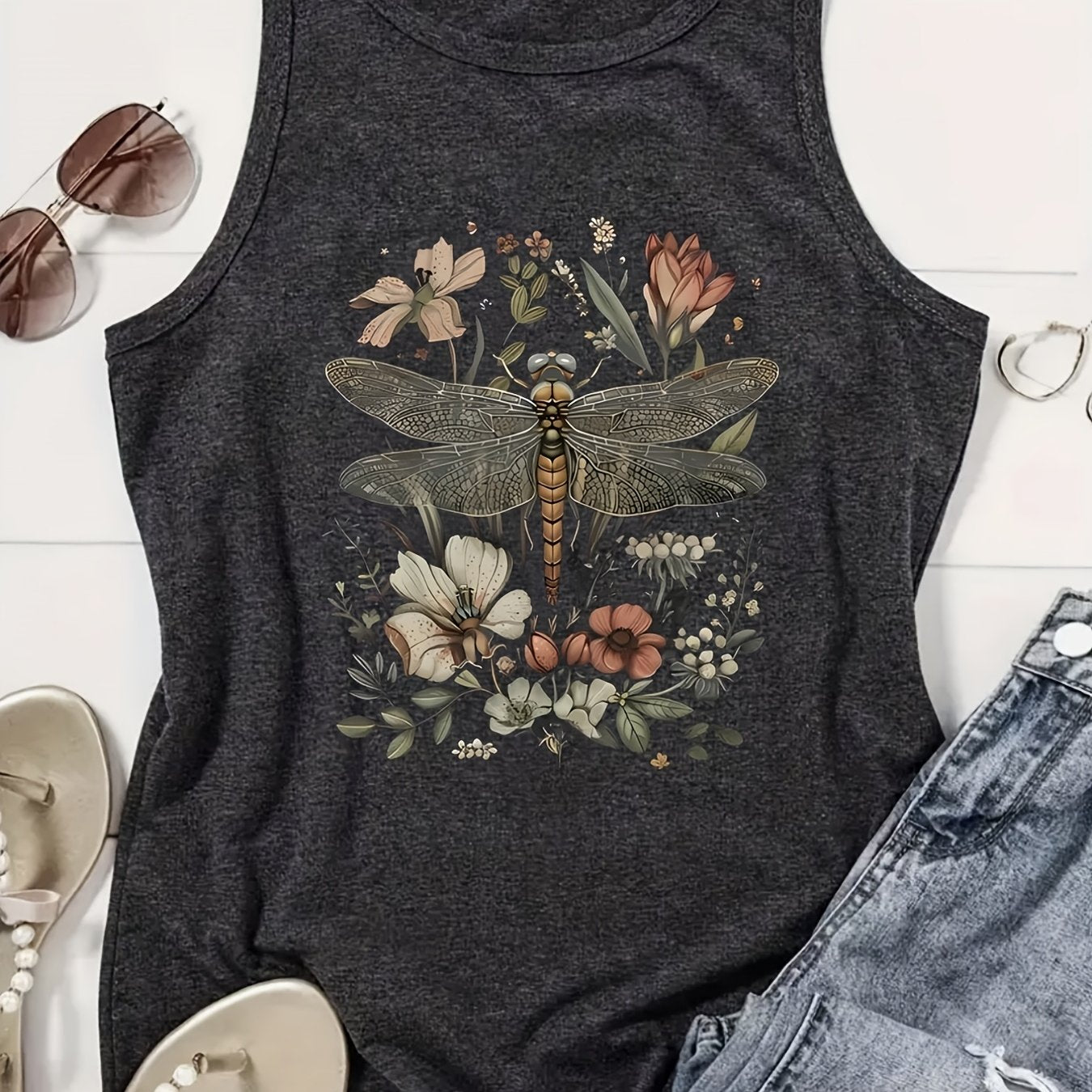Monogram Print Casual Vest Round Neck Sleeveless Sports Vest