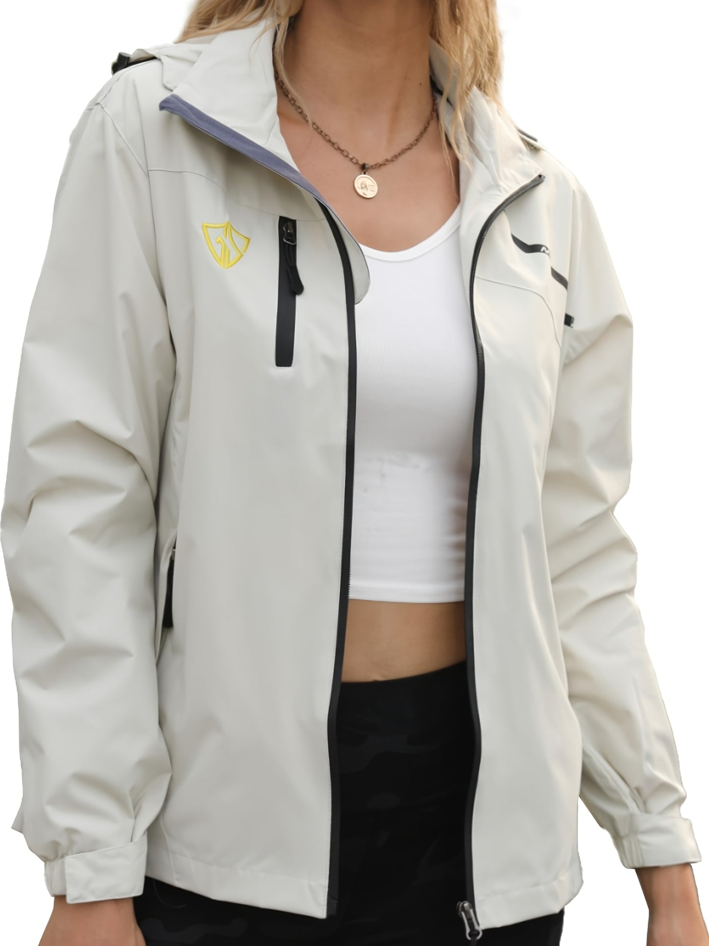 Rain Jacket Women Lightweight High Quality Windbreaker Hooded Zip Raincoat with Pockets Active Travel Outdoor Fashion