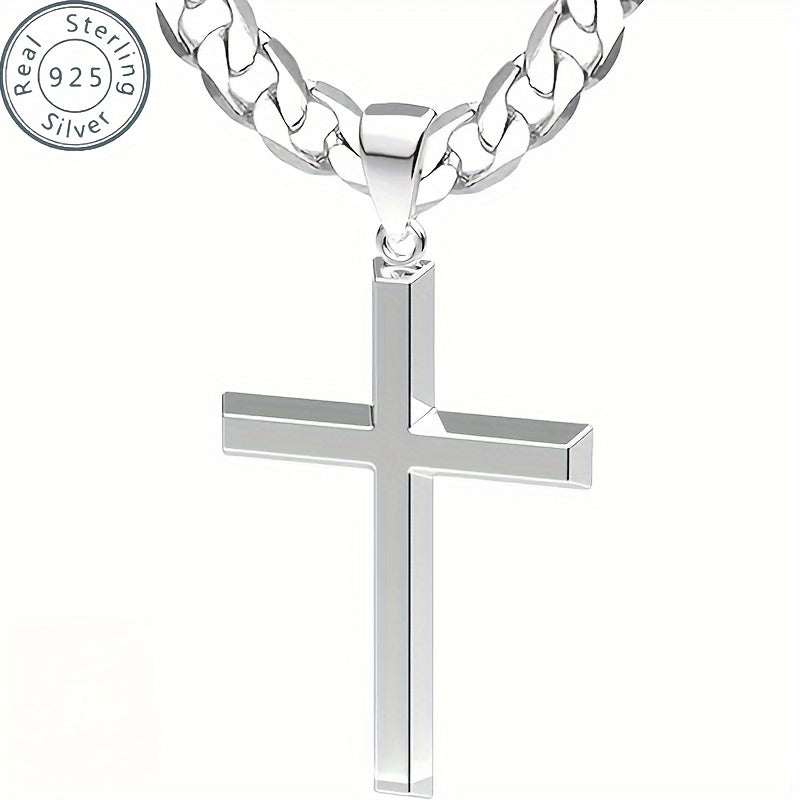 925 Sterling Silver 5mm Cuban Chain Cross Pendant Necklace Hip-hop Trend