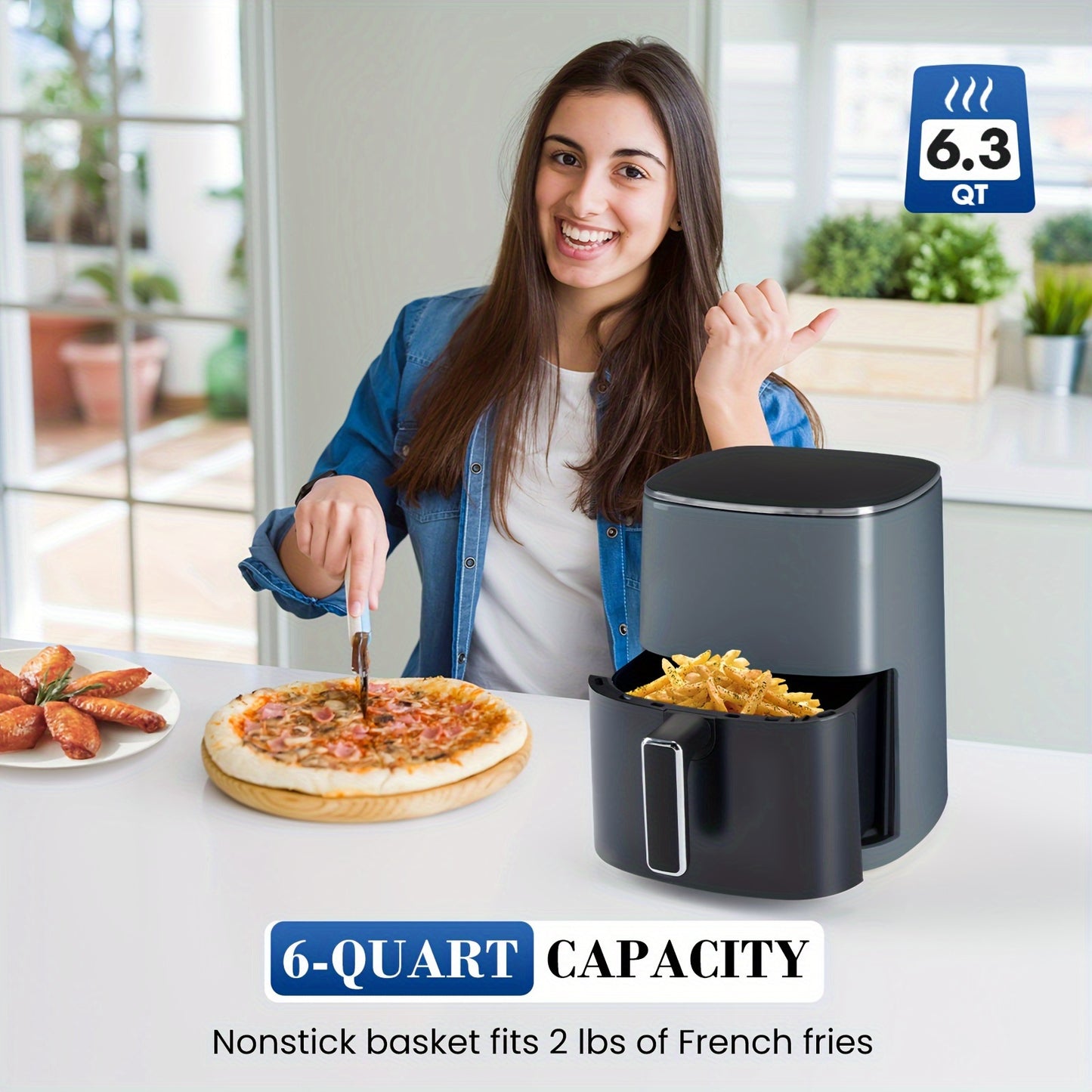 Air Fryer Oven 6 Qt, 12-in-1 Digital Display Compact Cooker With Easy View Windows, Space-saving, Nonstick And Dishwasher Safe Basket With Temperature And Time Control