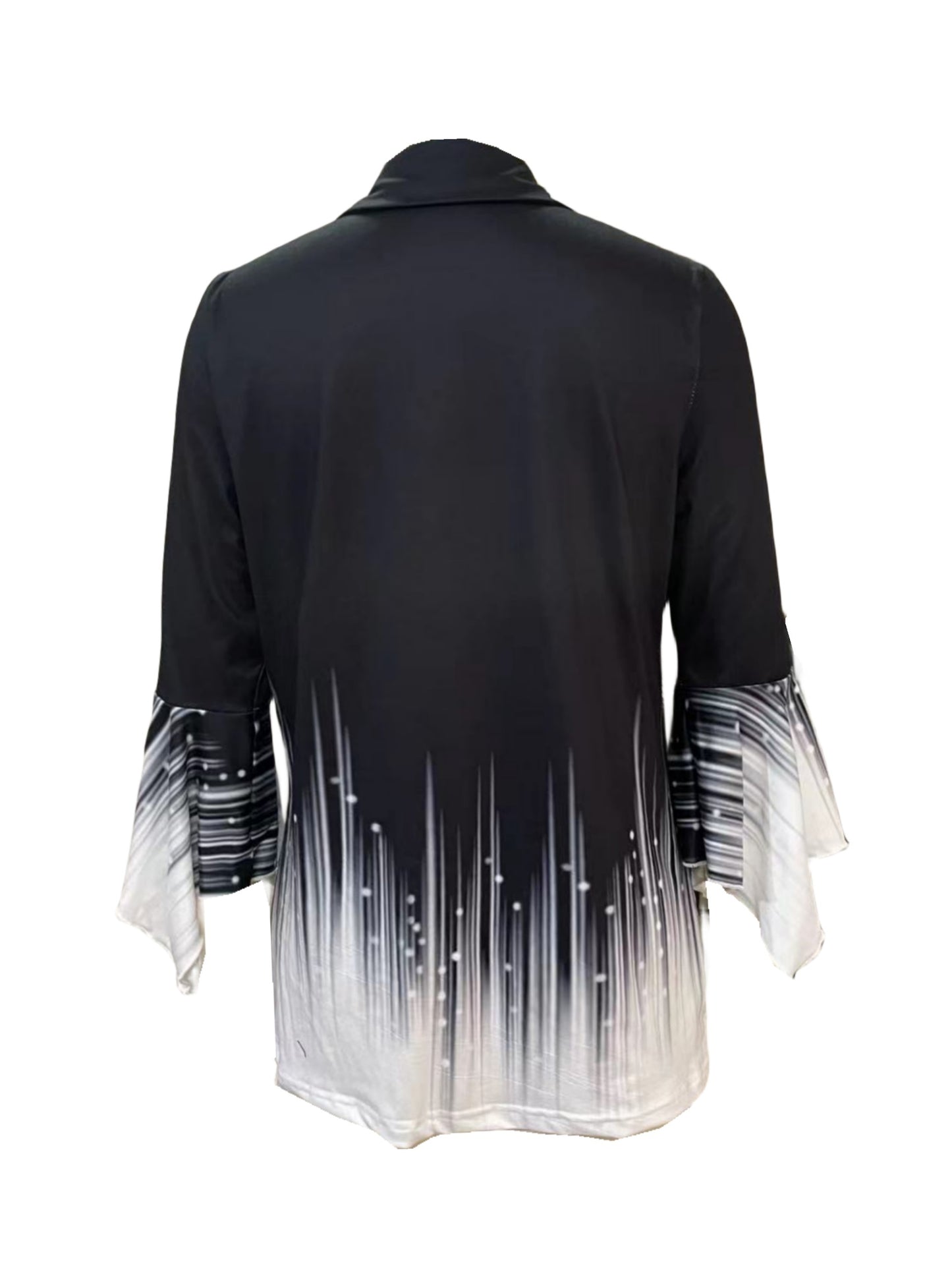 Three Quarter Sleeve Irregular Sleeve Button Top Printed Lapel T-Shirt Spring And Autumn New