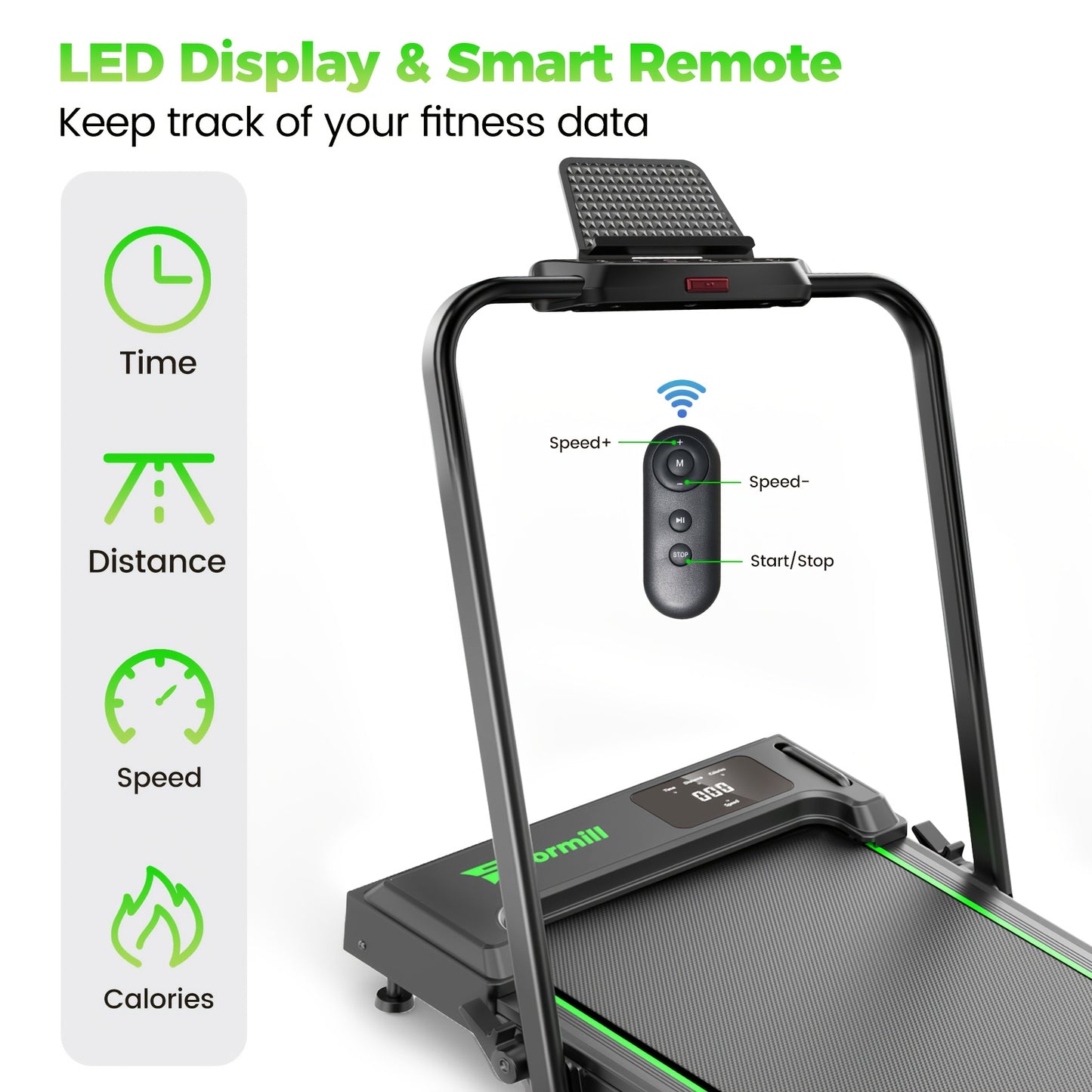 Quiet Portable Home 2.5HP Folding Treadmill with Remote Control