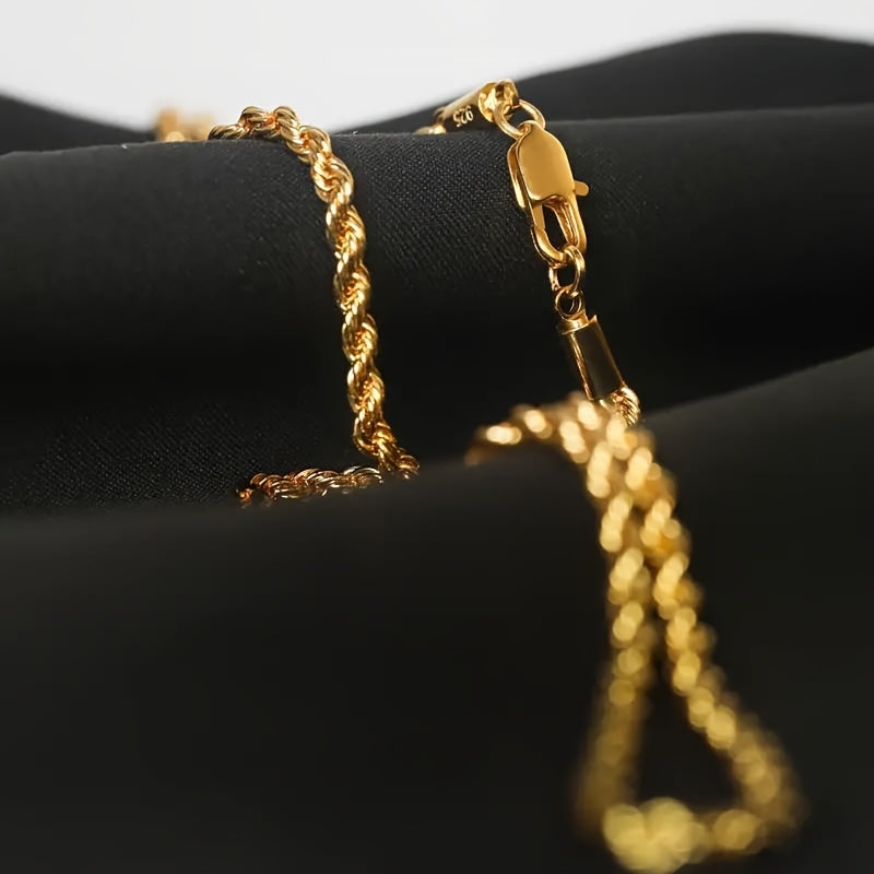 Elegant 18K Gold-Plated 925 Sterling Silver Braided Rope Chain Necklace in Gift Box