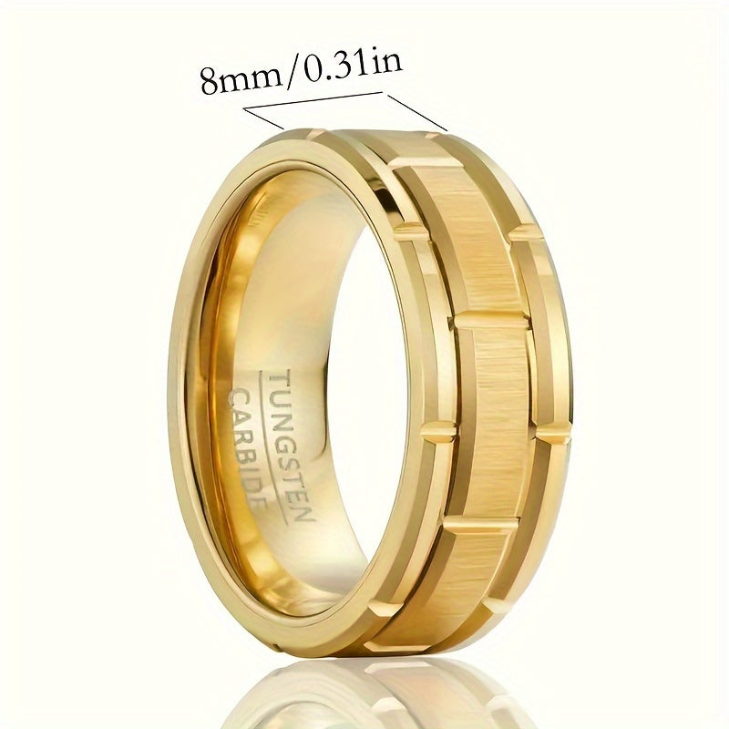 Golden Tungsten Carbide Mens Wedding Band 8mm Scratch Resistant