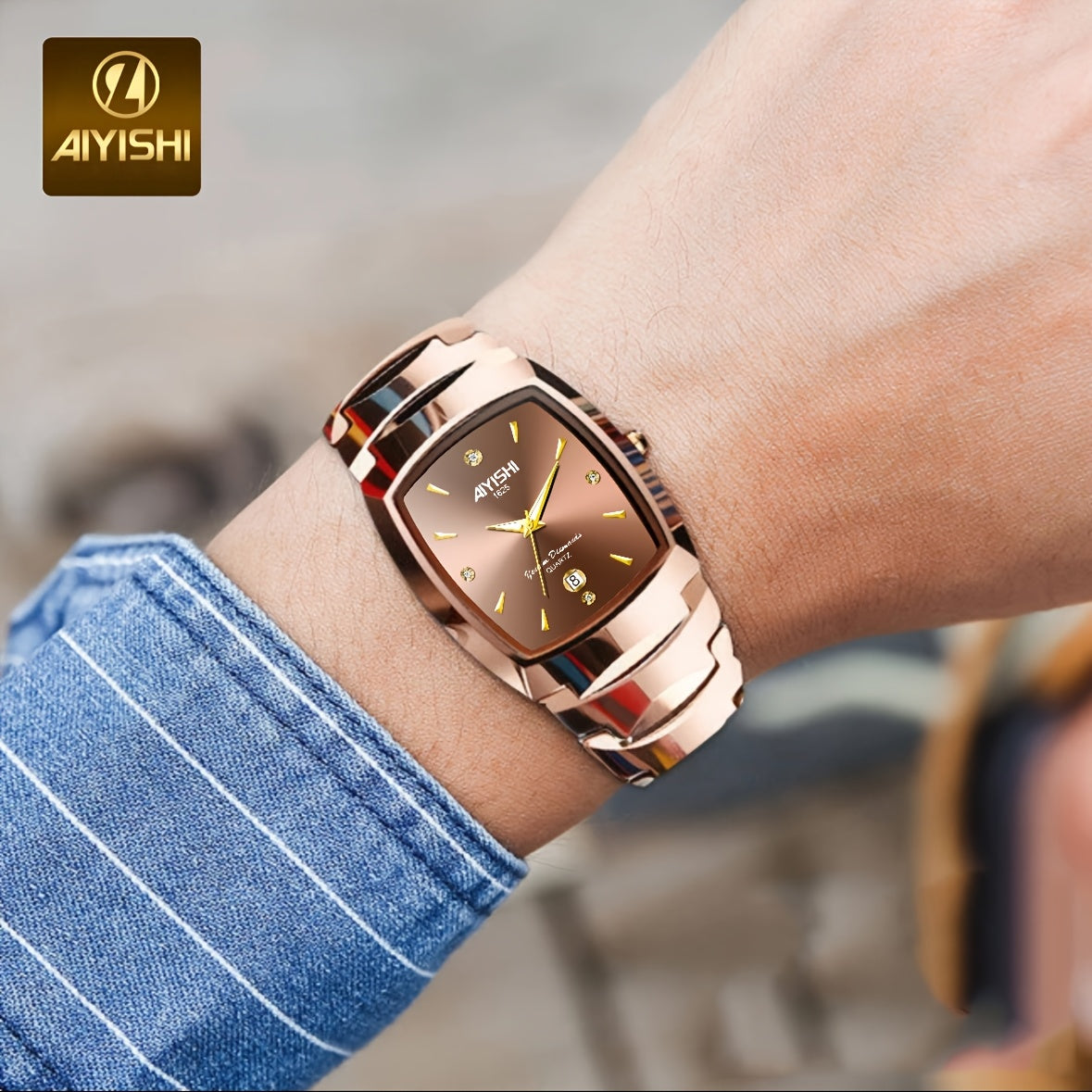 Elegant Golden Quartz Men's Watch Durable Zinc Alloy Water-Resistant