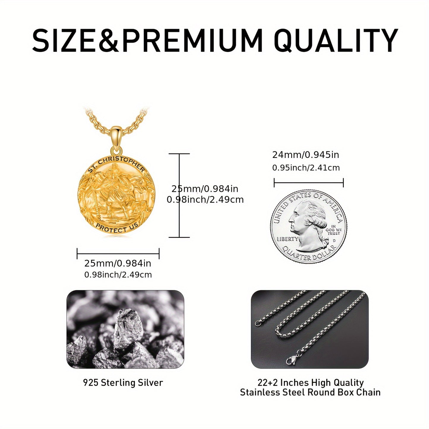 Bohemian Style 925 Sterling Silvery Patron Saint Pendant Necklace